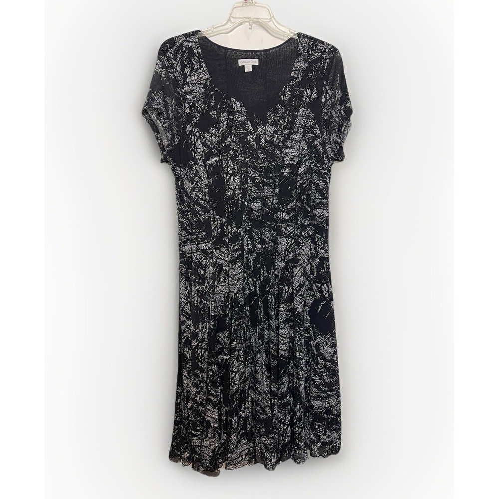 Coldwater Creek Fit and Flare Women's Mesh Black/Silver Midi Dress Plus size 24